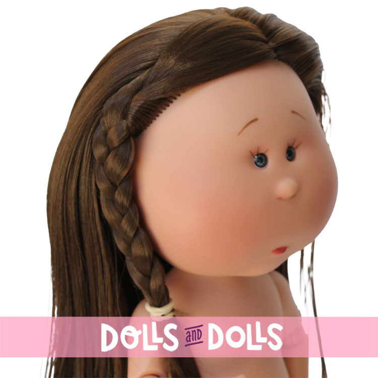 Nines d'Onil Puppe 30 cm - GELENKTE Mia - Mia mit glattem, braunem Haar und einem Zopf - Ohne Kleidung