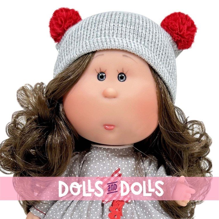 Nines d'Onil Puppe 23 cm - Little Mia Christmas - Brünette mit grauem Weihnachtsoutfit