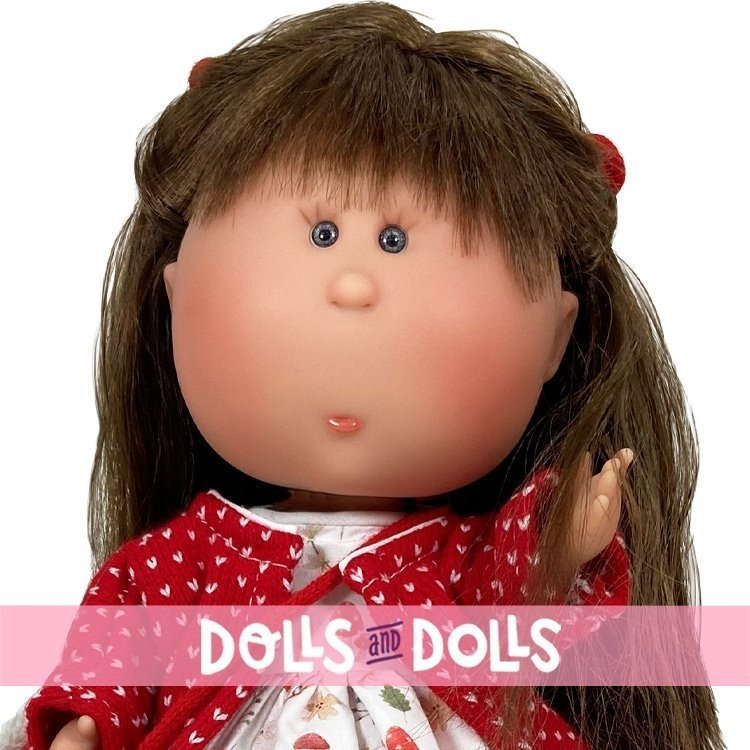 Nines d'Onil Puppe 30 cm - Mia brunette mit Schneckenkleid und roter Jacke