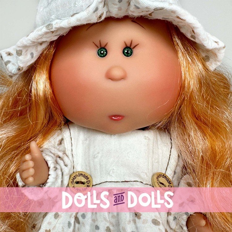 Nines d'Onil Puppe 30 cm - Mia mit orangefarbenem Haar mit bedrucktem Kleid und Hut