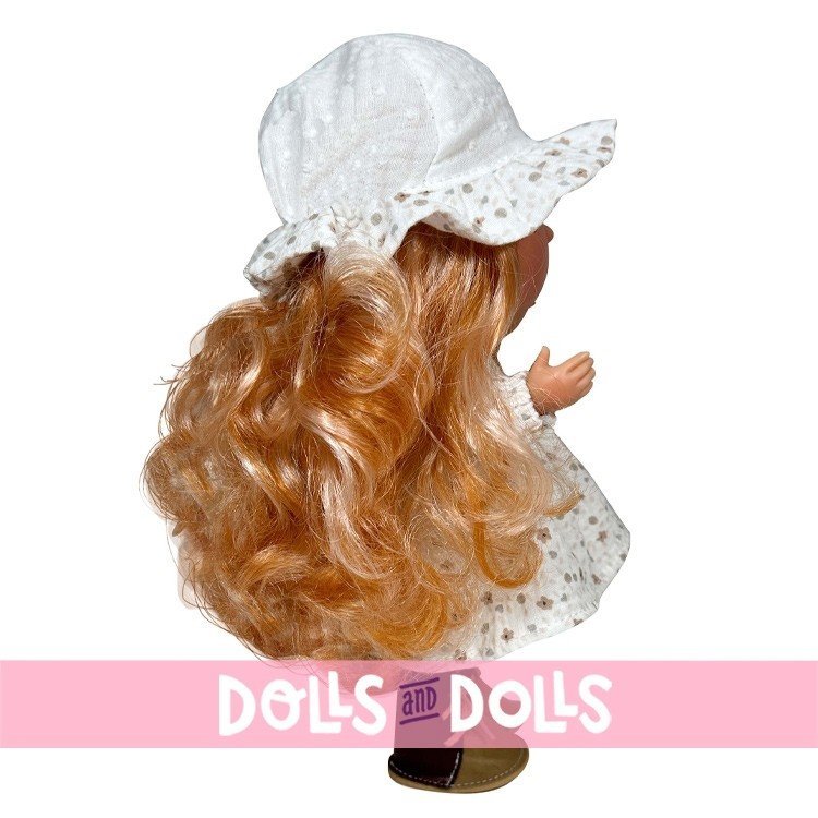 Nines d'Onil Puppe 30 cm - Mia mit orangefarbenem Haar mit bedrucktem Kleid und Hut