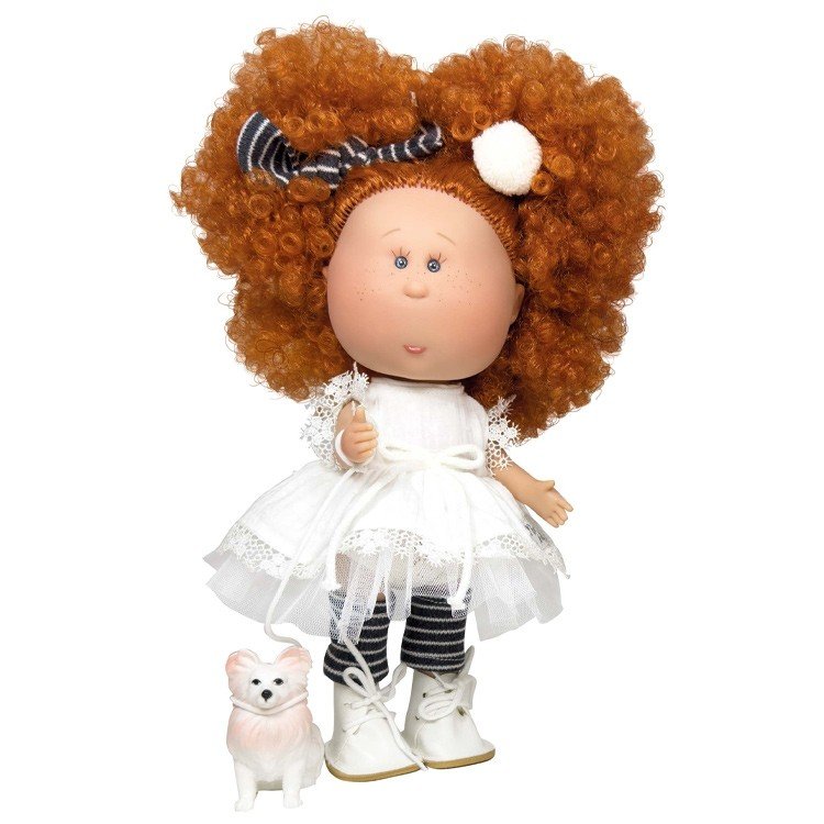 Nines d'Onil Puppe 30 cm - Rothaarige Mia mit weißem Kleid und Maskottchen