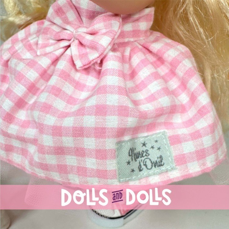 Nines d'Onil Puppe 30 cm - Mia blond mit rosa kariertem Kleid und Maskottchen