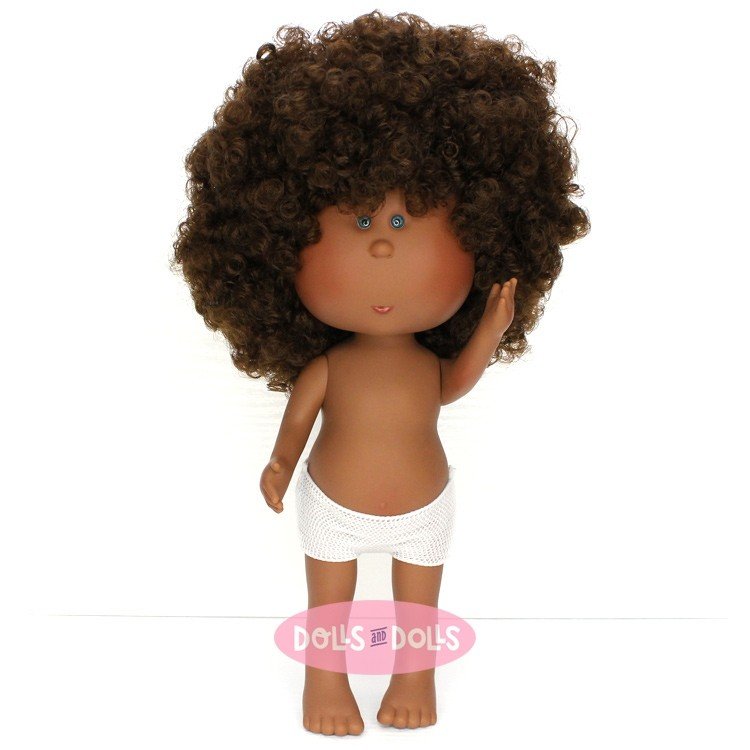 Nines d'Onil Puppe 30 cm - Mia schwarz mit lockigem Haar - Ohne Kleidung