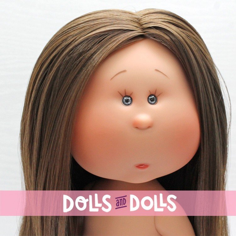 Nines d'Onil Puppe 30 cm - Mia mit glattem braunem Haar - Ohne Kleidung