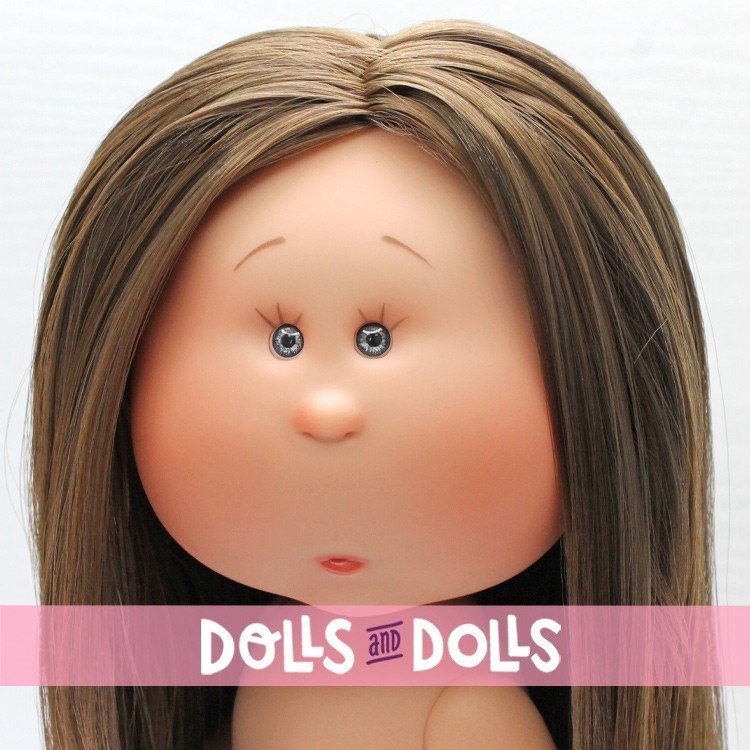 Nines d'Onil Puppe 30 cm - Mia mit glattem braunem Haar - Ohne Kleidung