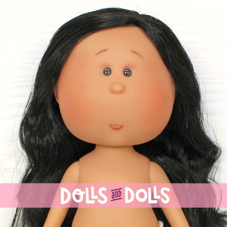 Nines d'Onil Puppe 30 cm - Mia mit schwarzem gewelltem Haar - Ohne Kleidung