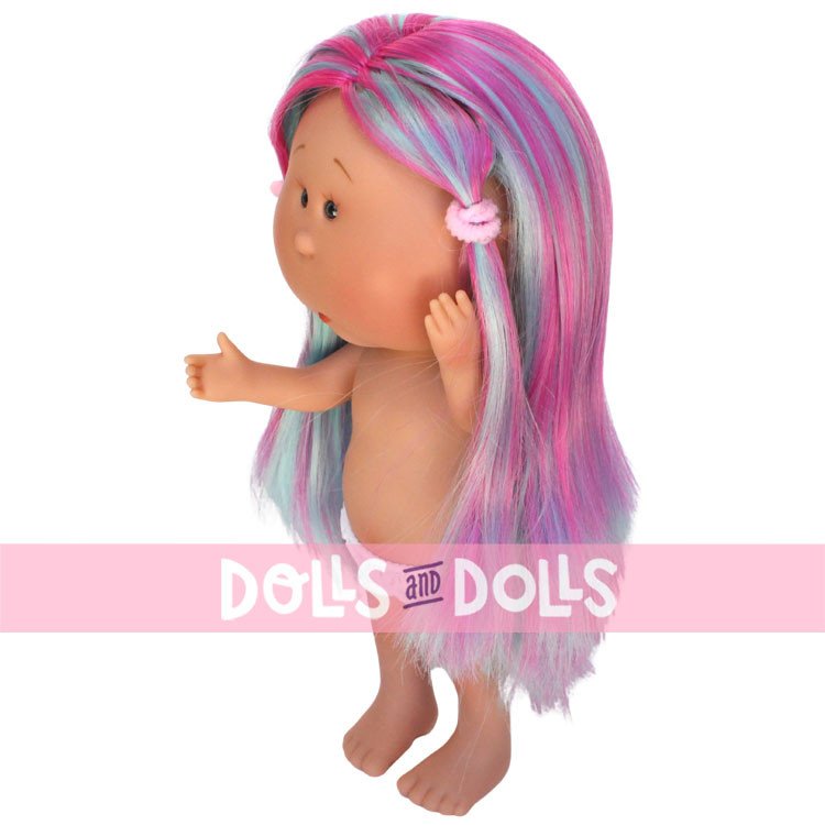 Nines d'Onil Puppe 30 cm - Mia mit glattem, mehrfarbigem Haar - Ohne Kleidung