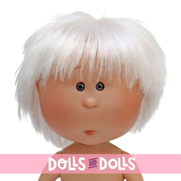 Nines d'Onil Puppe 23 cm - Little Mio mit weißem Haar und grauen Augen - Ohne Kleidung