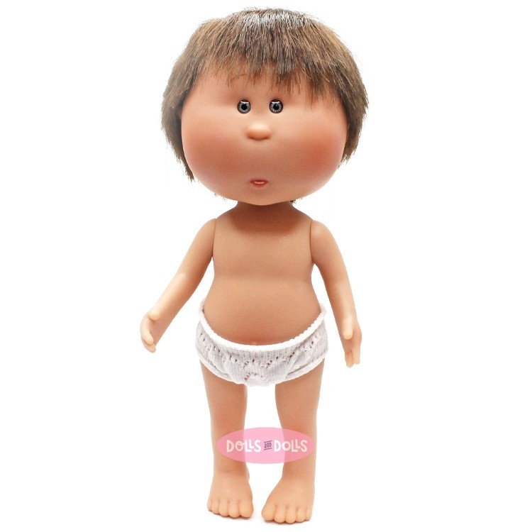 Nines d'Onil Puppe 23 cm - Little Mio mit glattem braunem Haar - Ohne Kleidung