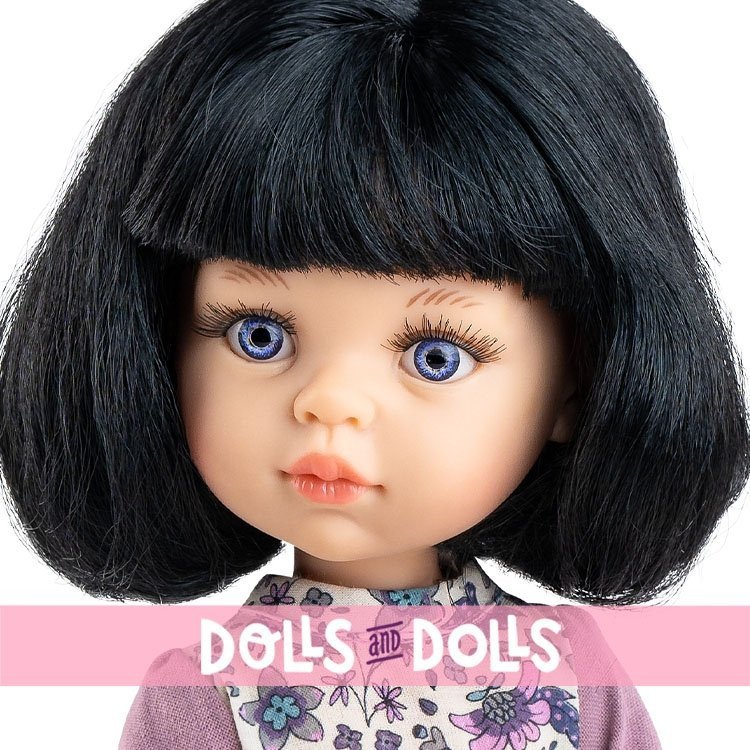 Paola Reina Puppe 32 cm - Las Amigas Articulated - Carina in einem lila geblümten Kleid