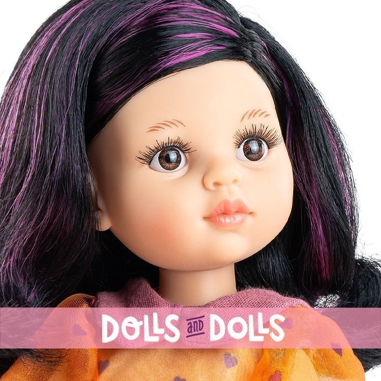 Paola Reina Puppe 32 cm - Las Amigas - Carina in orangefarbenem Kleid mit Herzen