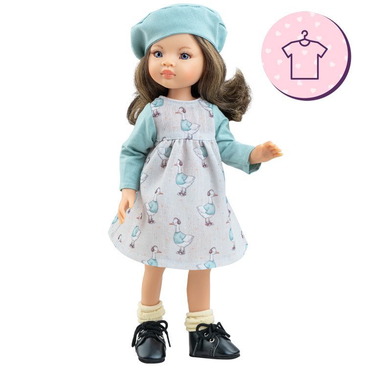 Outfit für Paola Reina Puppe 32 cm - Las Amigas Articulated - Sofía - Blauem Kleid mit Entenmuster