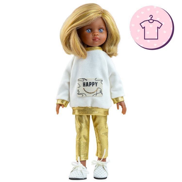 Outfit für Paola Reina Puppe 32 cm - Las Amigas Funky - Kira - Weiß-goldenen Outfit