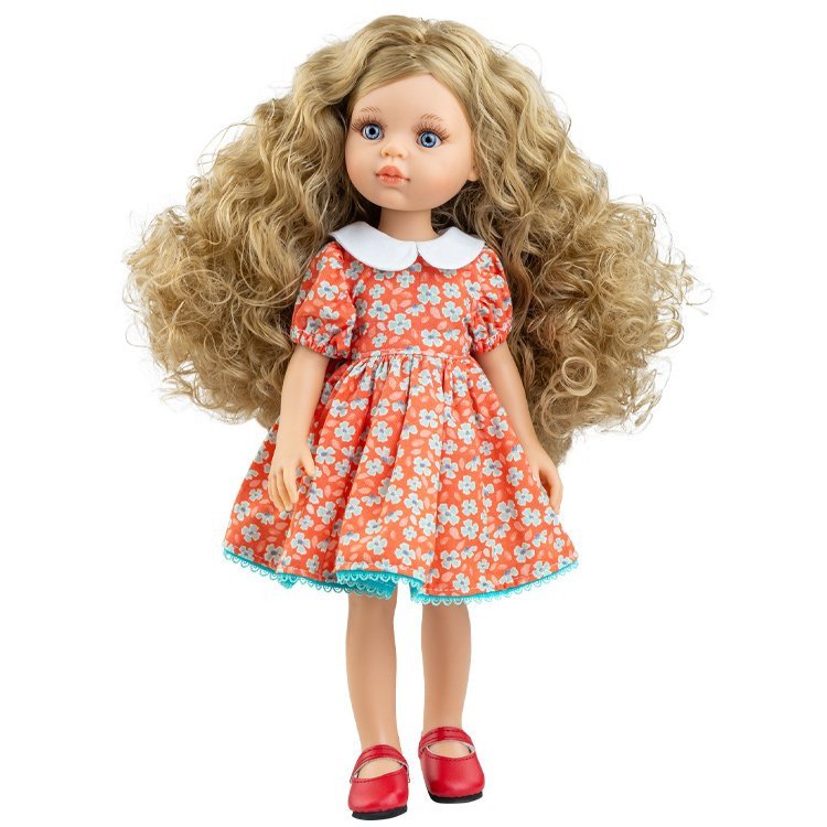 Paola Reina Puppe 32 cm - Las Amigas - Carla in einem roten Kleid mit weißen Blumen