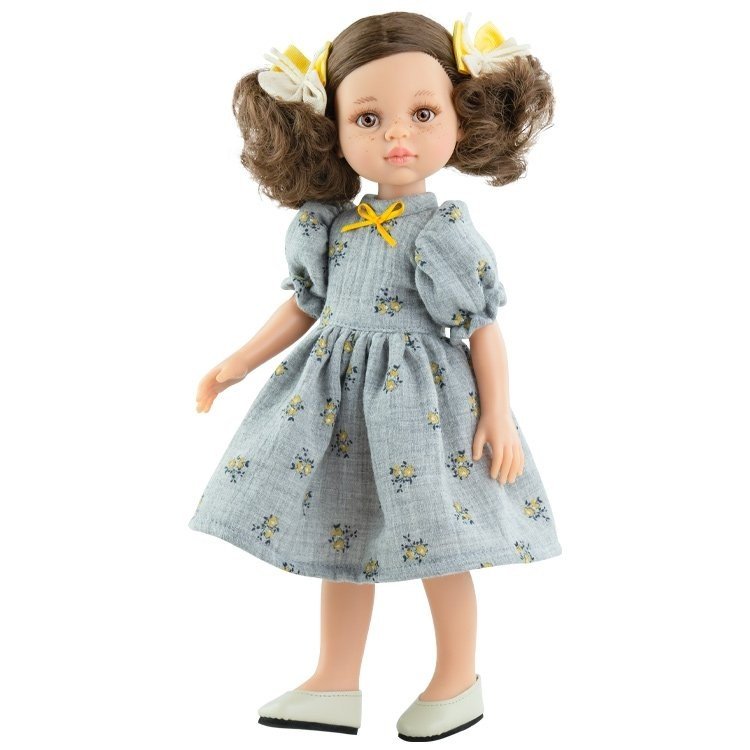 Paola Reina Puppe 32 cm - Las Amigas - Fabi in grauem Kleid mit gelben Blumen
