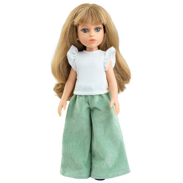 Paola Reina Puppe 32 cm - Las Amigas - Kiara mit weißem T-Shirt und weiten grünen Hosen
