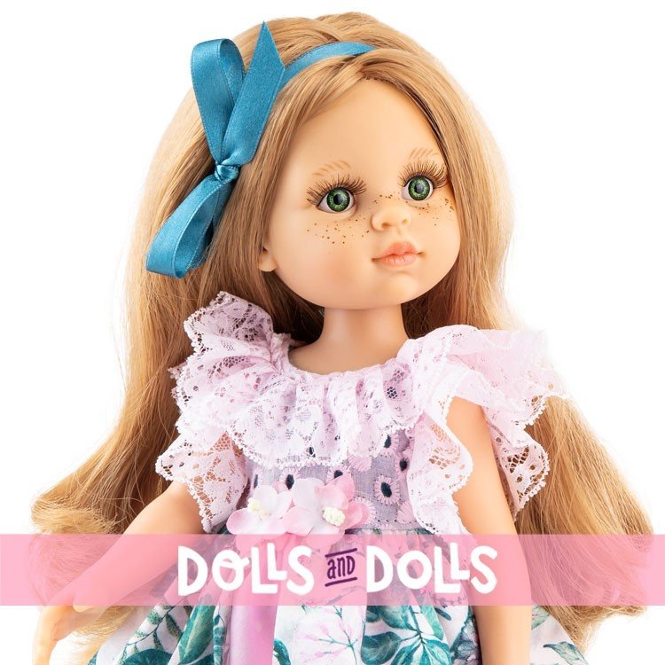 Paola Reina Puppe 32 cm - Las Amigas - Noelia in einem Kleid mit natürlichem Muster