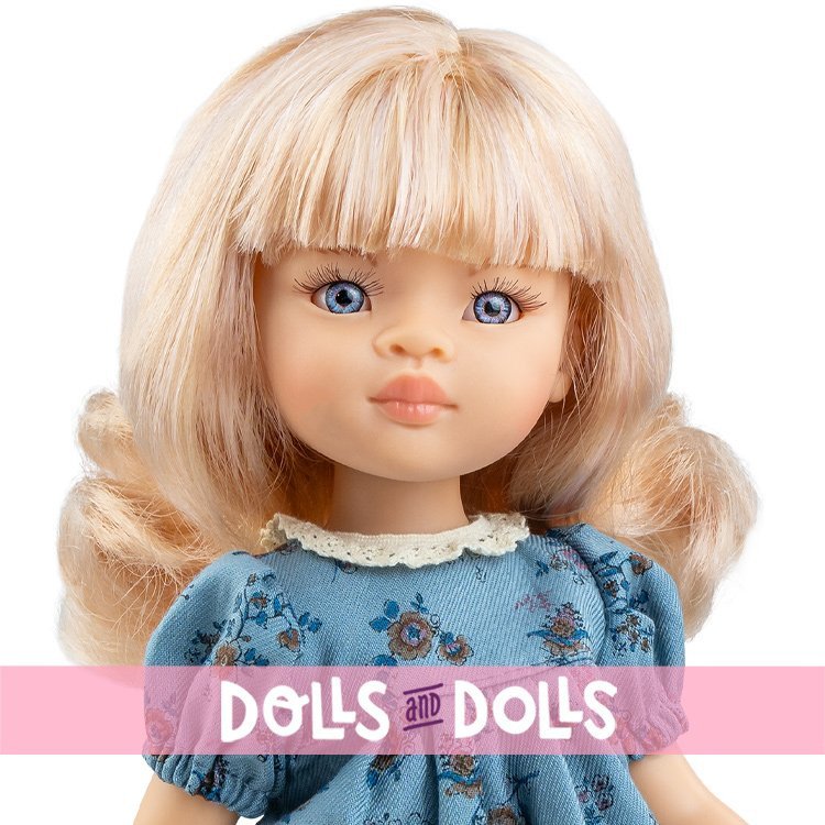 Paola Reina Puppe 32 cm - Las Amigas - Roxana in einem blauen Kleid mit orangefarbenen Blumen