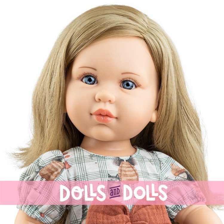 Paola Reina Puppe 45 cm - Soy tú - Audrey mit einem Kleid mit Puppenmuster