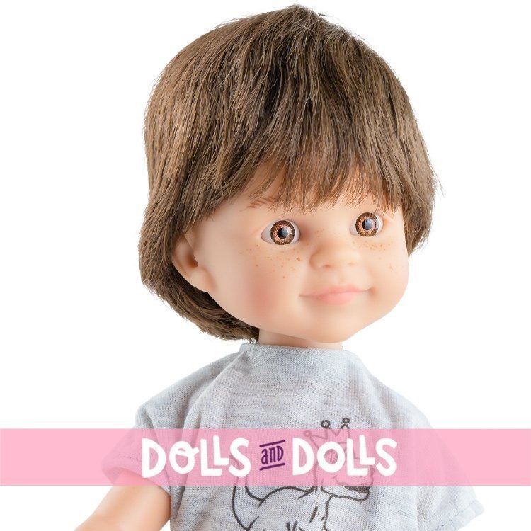 Paola Reina Puppe 32 cm - Las Amigas - Darío Pyjamas mit braunem Haar