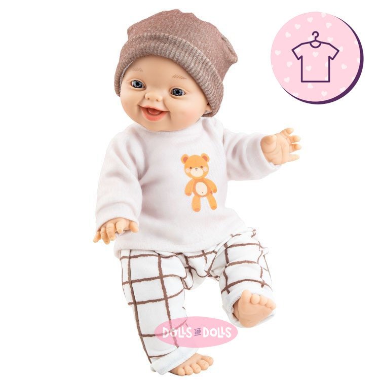 Outfit für Paola Reina Puppe 34 cm - Gordis - Carlos - Weißes T-Shirt-Teddybär