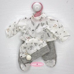Outfit für Antonio Juan Puppe 26-27 cm - Weiß-grauer Schlafanzug mit Mütze