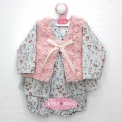 Outfit für Antonio Juan Puppe 52 cm - Mi Primer Reborn Collection - Blaues Blumenoutfit mit rosa Weste