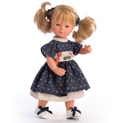 D'Nenes Puppe 34 cm - Marieta mit Zöpfen und blauem Kleid