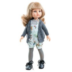 Paola Reina Puppe 32 cm - Las Amigas - Carla mit Blumenstrampler und grauer Jacke