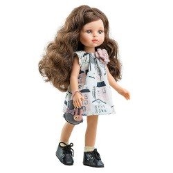 Paola Reina Puppe 32 cm - Las Amigas - Carol mit bedrucktem Kleid und Hasensack
