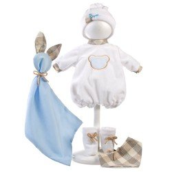 Kleidung für Llorens Puppen 38 cm - Teddybär-Schlafanzug mit blauem Hasen-Doudou