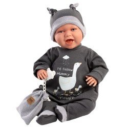 Llorens Puppe 40 cm - Neugeborene Mimo lächelt mit grauen Pyjama