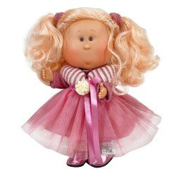 Nines d'Onil Puppe 30 cm - Mia mit rosa Haaren in altrosa Kleid und Schal
