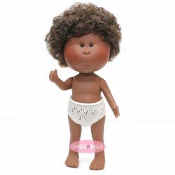 Nines d'Onil Puppe 23 cm - Little Mio Afroamerikanische mit lockigen braunen Haar - Ohne Kleidung