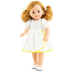 Paola Reina Puppe 45 cm - Soy tú - María in einem weißen Kleid mit Gänseblümchen