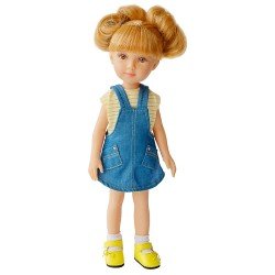 Reina del Norte Puppe 32 cm - Marita mit Jeansoverall und gestreiftem T-Shirt