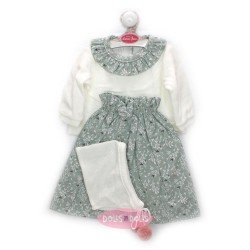 Outfit für Antonio Juan Puppe 52 cm - Mi Primer Reborn Collection - Weißes Hemd mit grün geblümtem Kragen und grün geblümter Rock