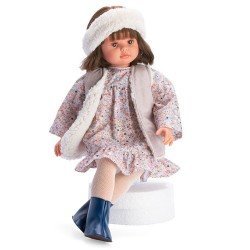 Así Puppe 57 cm - Pepa mit korallenrotem Liberty-Blumenkleid und Schaffellweste
