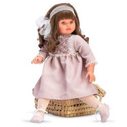 Así Puppe 57 cm - Pepa in auberginefarbenem Piqué-Kleid mit geblümter Front "Martina"