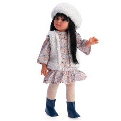 Así Puppe 40 cm - Sabrina mit korallfarbenem Freiheitskleid mit Lammfellweste