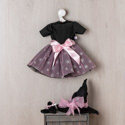 Outfit für Así Puppe 57 cm - Hexen-Outfit mit rosa Tüll und silbernen Sternen für Pepa Puppe