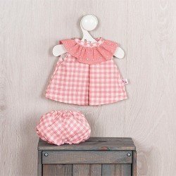 Así Puppen-Outfit 36 cm - Rosa kariertes Kleid mit Poloshirt und rosa Chiffonkragen für Guille-Puppe