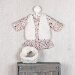 Outfit für Así-Puppe 40 cm - Korallenfarbenes Freiheitskleid mit Lammfell für Sabrina-Puppe