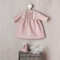 Outfit für Así Puppe 57 cm - Auberginefarbenes Piqué-Kleid mit geblümter Front "Martina" für Pepa Puppe