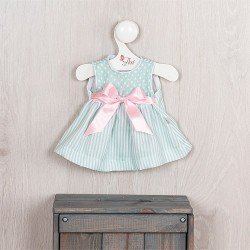 Outfit für Así-Puppe 36 cm - Grünes Pique-Kleid mit weißen Streifen und rosa Schleife für Guille-Puppe