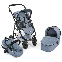 Emotion 3 in 1 Puppenwagen 77 cm - Kombination aus Stuhl, Babywanne und Autositz - Bayer Chic 2000 - Jeans Blue