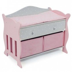 Wickeltisch aus Holz für Puppen bis 46 cm - Bayer Chic 2000 - Rosa und Grau