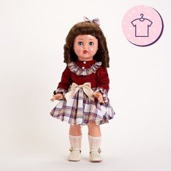 Outfit für Mariquita Pérez Puppe 50 cm - Burgunderrotes kariertes Kleid