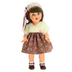 Mariquita Pérez Puppe 50 cm - Mit braunem Kleid mit kleinen Blumen